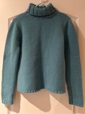 GAP Women’s Knitted Light Blue/ Aqua Turtleneck Chunky Knit Sweater